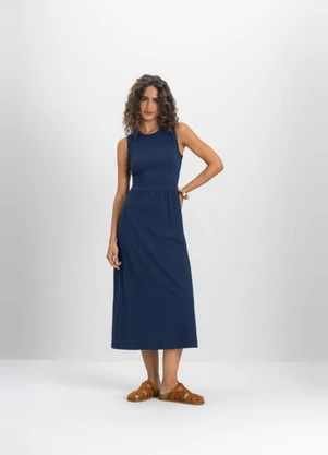 Essendi - Vestido Midi Feminino em Malha Azul - ESSENDI