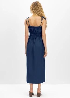 Essendi - Vestido Midi Feminino em Viscose Azul - ESSENDI