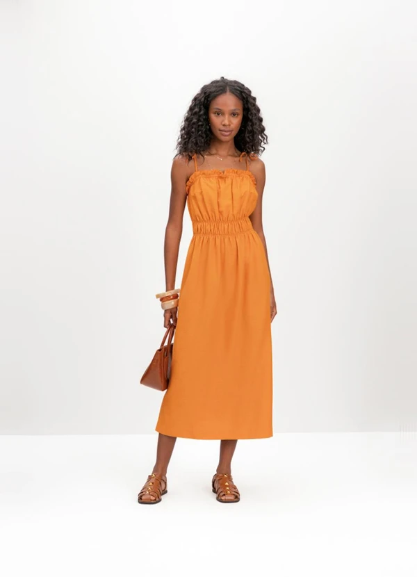 Essendi - Vestido Midi Feminino em Viscose Laranja
