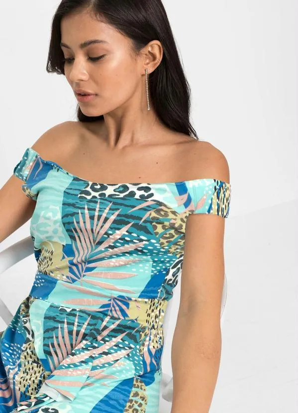 Queima Estoque - Vestido Ombro a Ombro Folhas Verdes 4