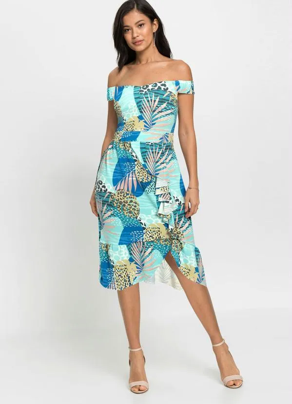 Queima Estoque - Vestido Ombro a Ombro Folhas Verdes 3