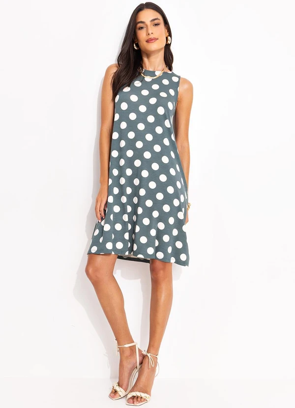 Quintess - Vestido Poá Grafite em Malha de Viscose