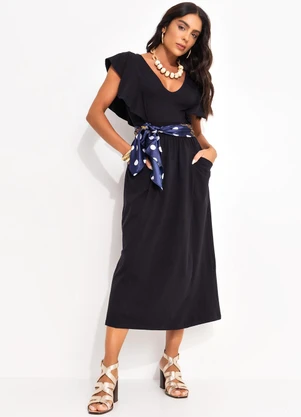 Quintess - Vestido Preto em Malha de Viscose - QUINTESS