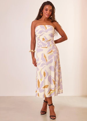 Naguchi - Vestido Tomara que Caia Tule Estampado Off White - NAGUCHI