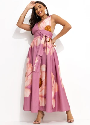 Farm - Vestido Transpassado Chita Bella Flor Rosa - FARM