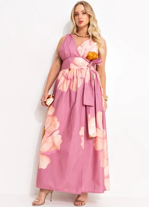 Farm - Vestido Transpassado Chita Bella Flor Rosa - FARM