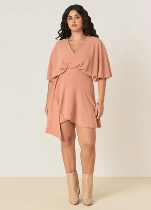 Elegance - Vestido Transpassado com Manga Ampla Rosa - ELEGANCE