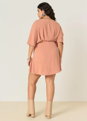 Elegance - Vestido Transpassado com Manga Ampla Rosa - ELEGANCE