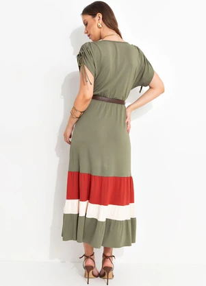 Quintess - Vestido Verde Oliva com Recortes - QUINTESS