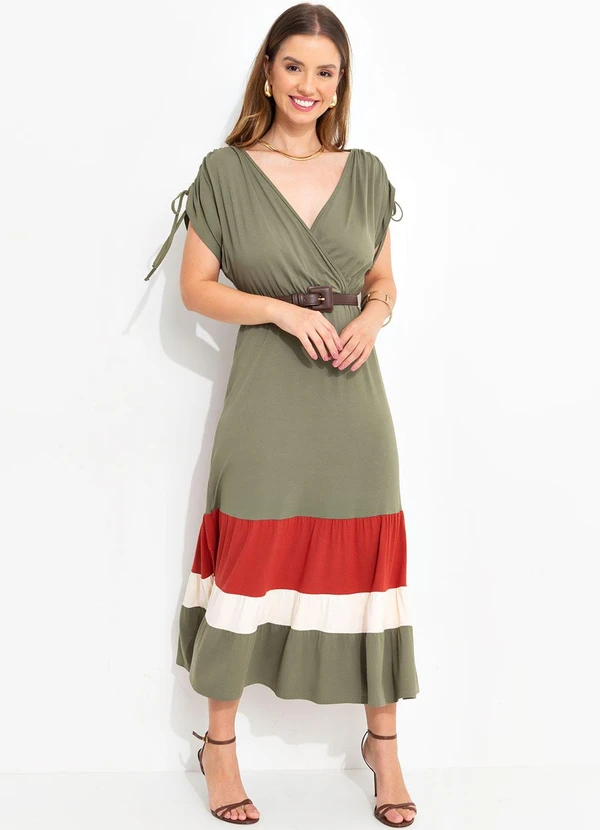 Quintess - Vestido Verde Oliva com Recortes