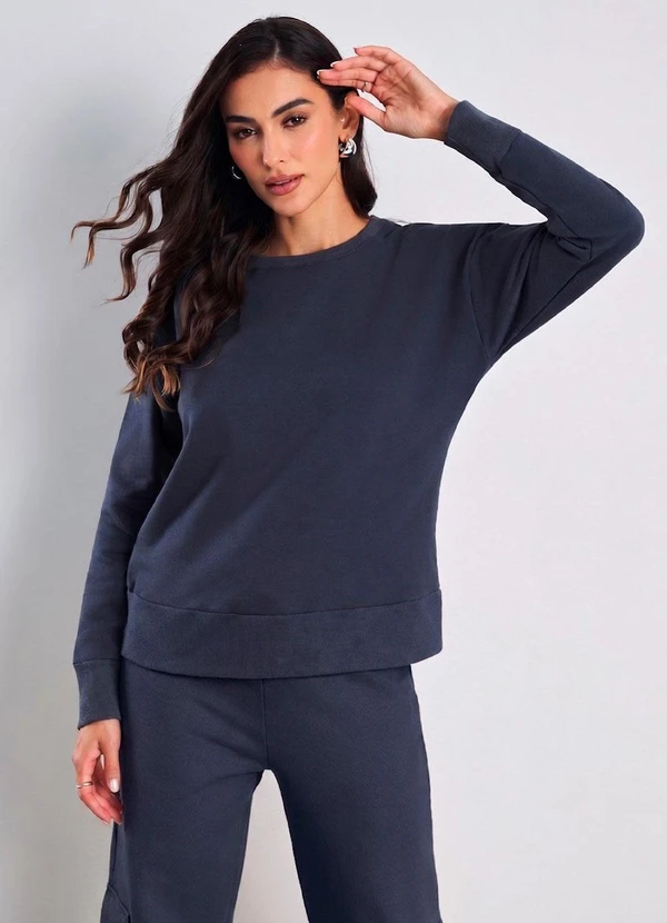 Meu Jeans - Blusa Comfy Moletom Peluciado Chumbo