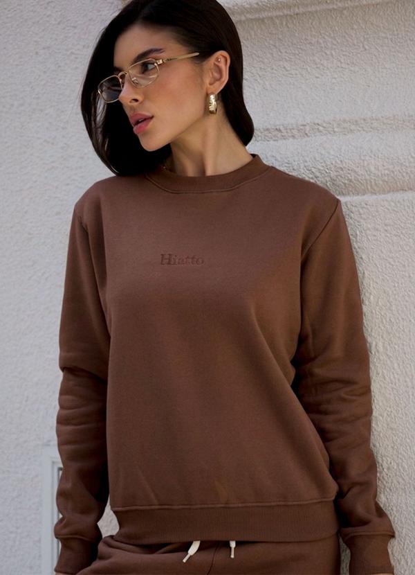 Hiatto Confecção - Blusa de Moletom Feminina Tradicional Marrom