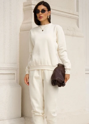 Hiatto Confecção - Blusa de Moletom Feminina Tradicional Off White - HIATTO CONFECÇÃO