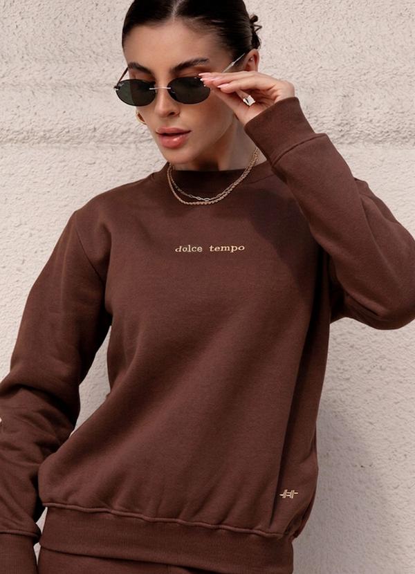 Hiatto Confecção - Blusa de Moletom Feminino Dolce Tempo Marrom