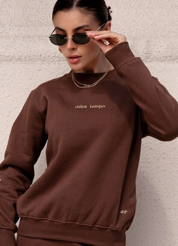 Hiatto Confecção - Blusa de Moletom Feminino Dolce Tempo Marrom