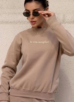 Hiatto Confecção - Blusa de Moletom Feminino La Vita Semplice Caqui - HIATTO CONFECÇÃO