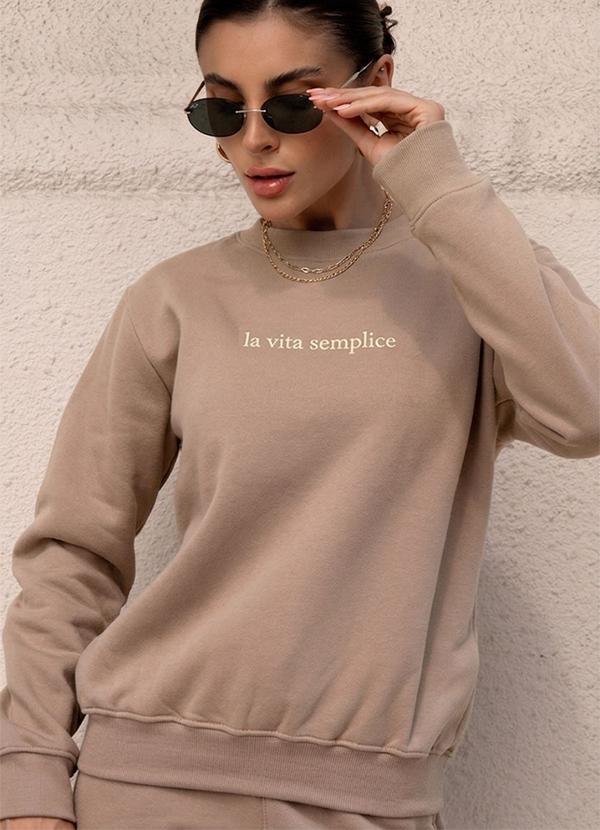 Hiatto Confecção - Blusa de Moletom Feminino La Vita Semplice Caqui