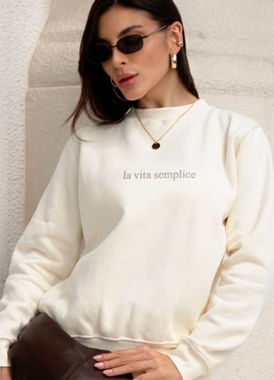 Hiatto Confecção - Blusa de Moletom Feminino La Vita Semplice Off - HIATTO CONFECÇÃO