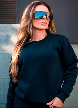 Hiatto Confecção - Blusa de Moletom Peluciado Fem Preto - HIATTO CONFECÇÃO