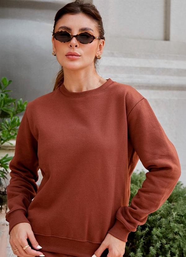 Hiatto Confecção - Blusa de Moletom Peluciado Feminino Marrom