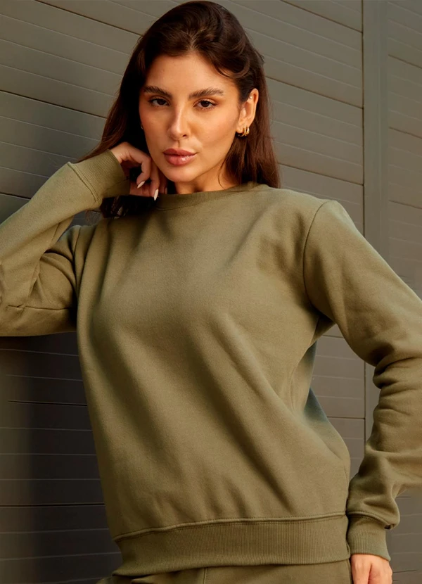 Hiatto Confecção - Blusa de Moletom Peluciado Feminino Verde