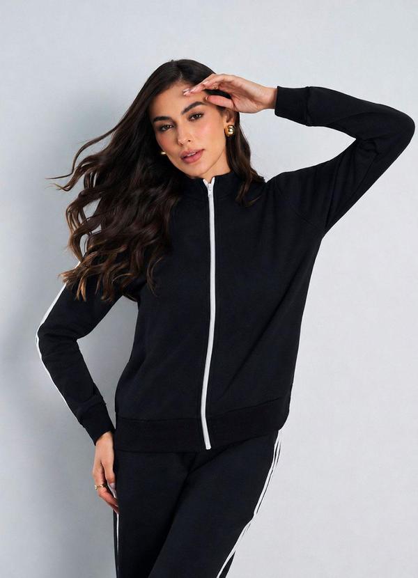 Meu Jeans - Blusa List Moletom Peluciado Preto