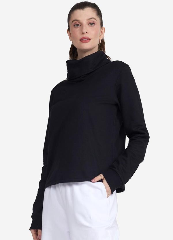 Basicamente - Blusa Moletom Gola Rolê Feminina Preto