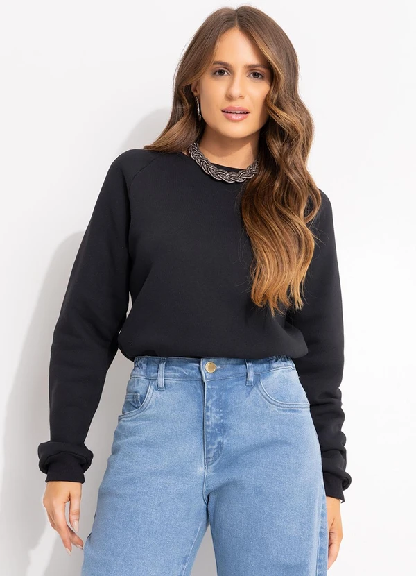 Quintess - Body Preto em Moletom Peluciado 3