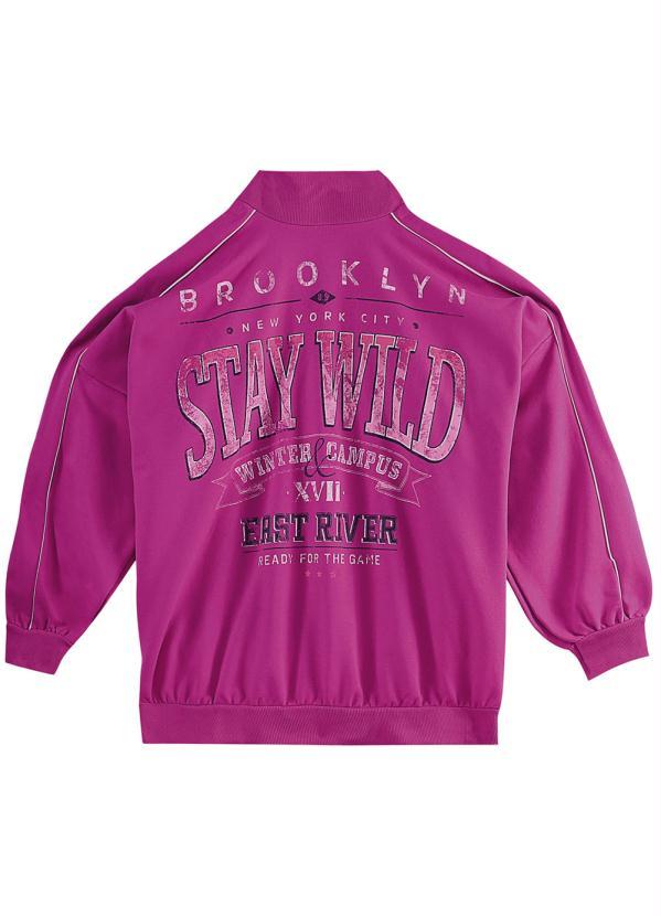 Enfim - Blusão Alongado Moletom Flanelado Brooklyn Rosa