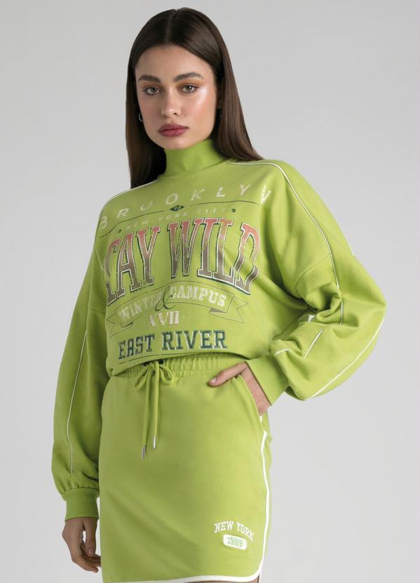 Enfim - Blusão Alongado Moletom Flanelado Brooklyn Verde