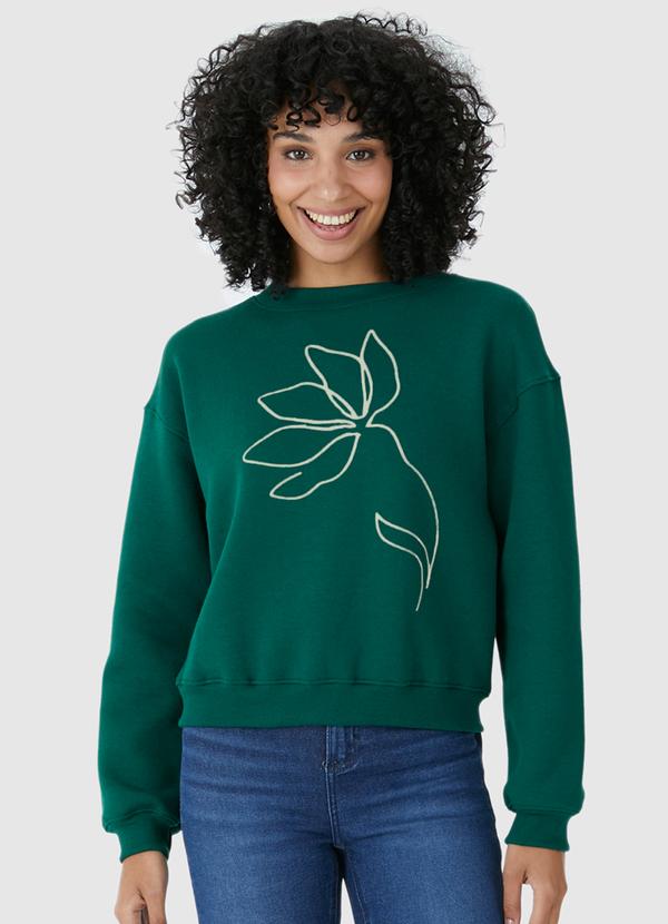 Malwee - Blusão Amplo em Moletom com Flor Verde