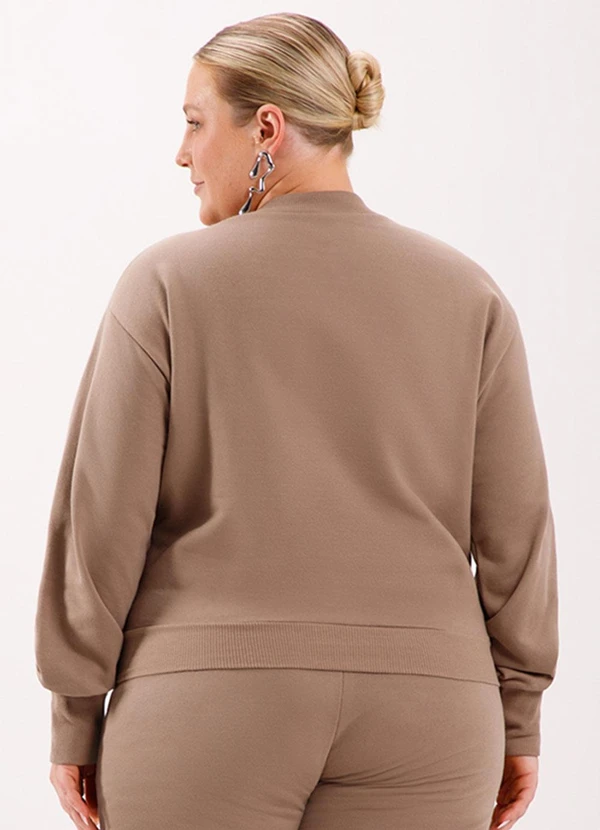 Lunender Mais Mulher - Blusão Básico em Moletom de Algodão Marrom 2