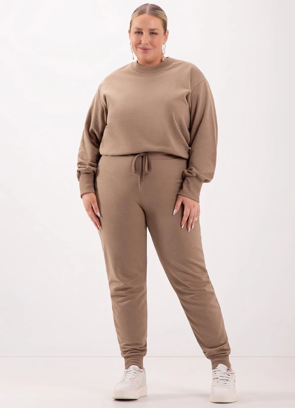 Lunender Mais Mulher - Blusão Básico em Moletom de Algodão Marrom 3