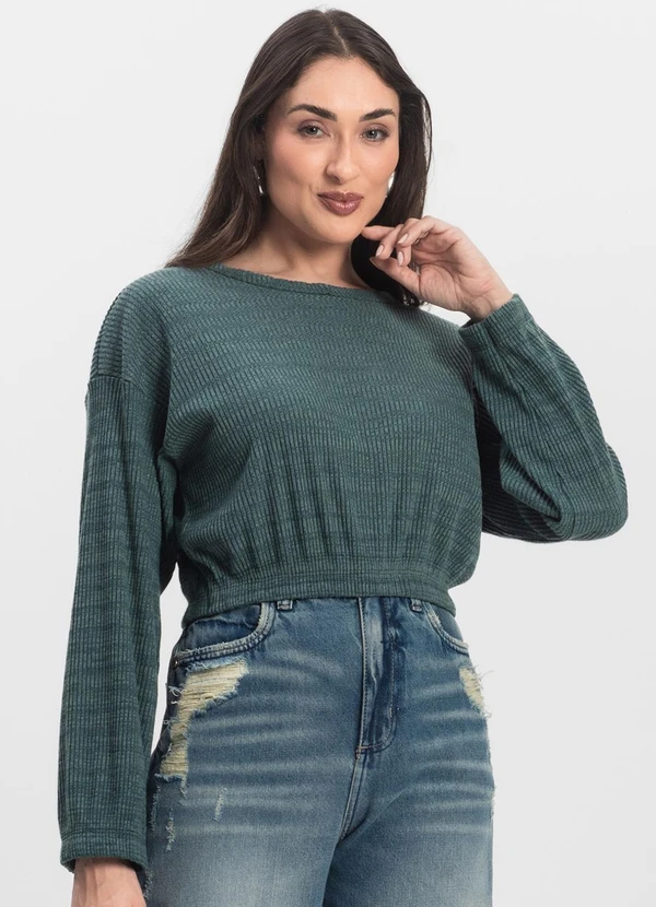 Rovitex - Blusão Canelado com Elástico Ody Malhas Verde