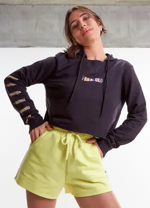 Pakalolo Blusão com Capuz Moletom Feminino Preto