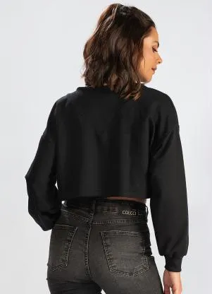 Colcci - Blusão Cropped de Moletom Preto - COLCCI