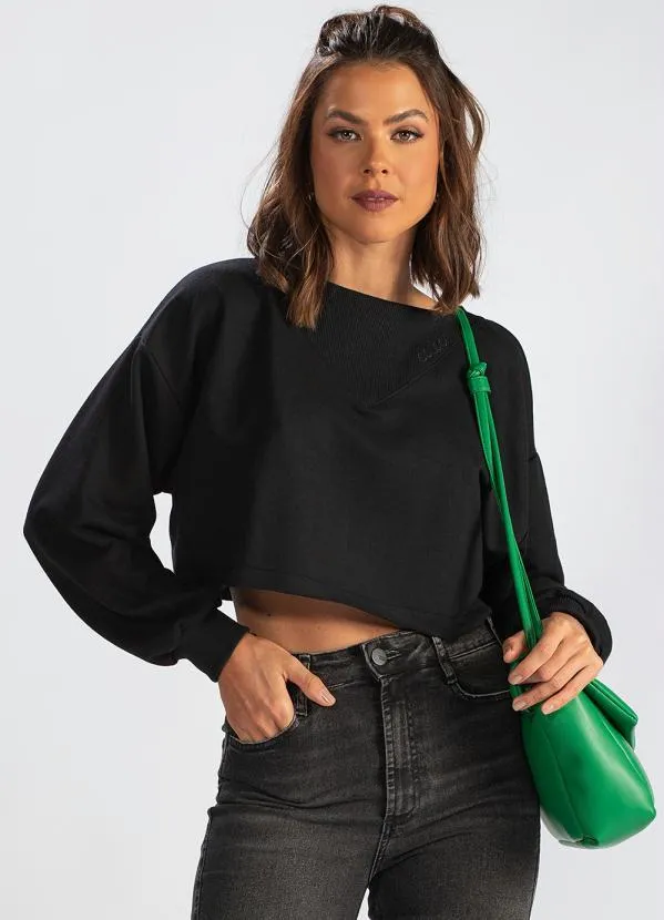 Colcci - Blusão Cropped de Moletom Preto