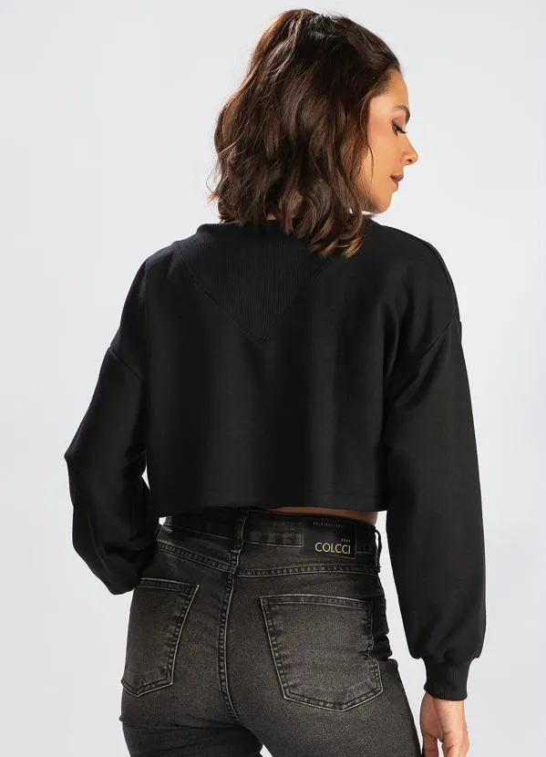 Colcci - Blusão Cropped de Moletom Preto 2