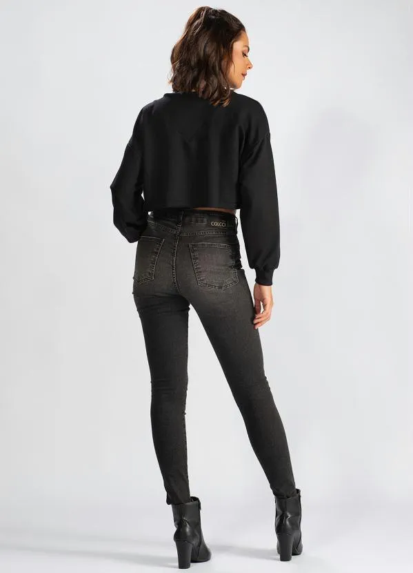 Colcci - Blusão Cropped de Moletom Preto 4