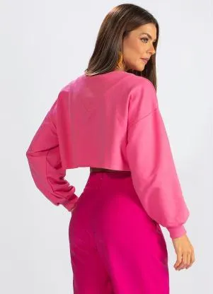 Colcci - Blusão Cropped de Moletom Rosa - COLCCI