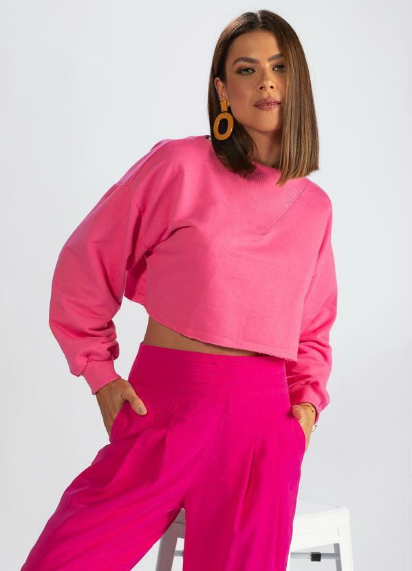 Colcci - Blusão Cropped de Moletom Rosa