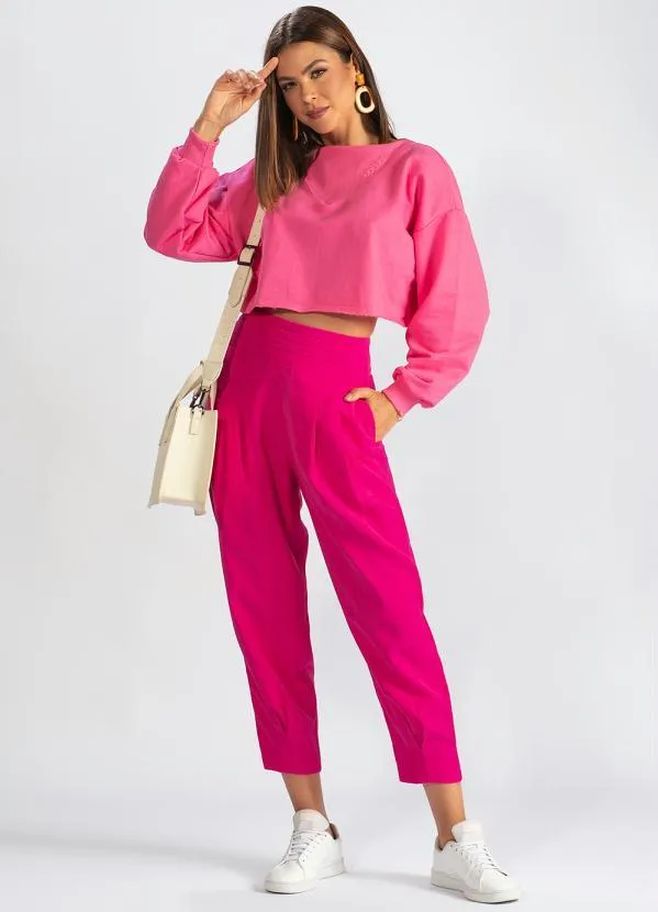 Colcci - Blusão Cropped de Moletom Rosa 3