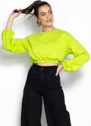 Colcci - Blusão Cropped de Moletom Verde - COLCCI