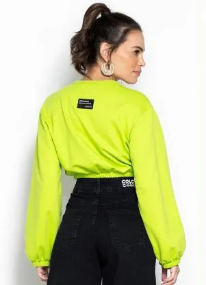Colcci - Blusão Cropped de Moletom Verde - COLCCI