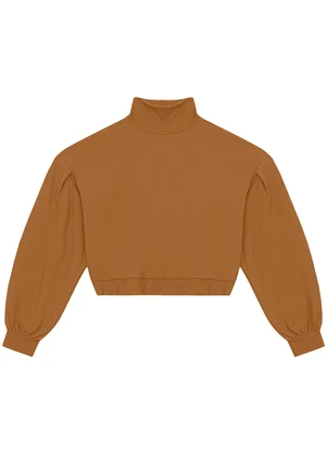 Enfim - Blusão Cropped em Moletom Marrom - ENFIM