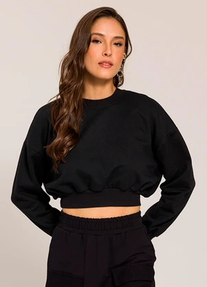 Sofie - Blusão Cropped em Moletom Preto - SOFIE
