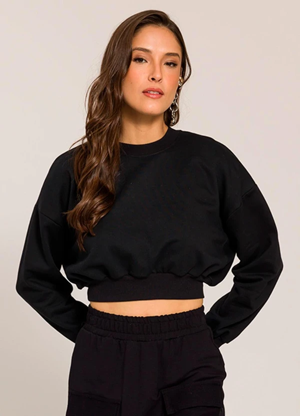 Sofie - Blusão Cropped em Moletom Preto
