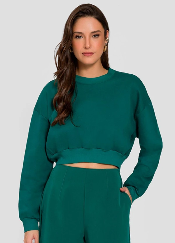 Sofie - Blusão Cropped em Moletom Verde