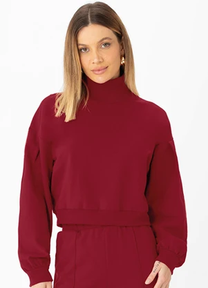 Enfim - Blusão Cropped em Moletom Vermelho - ENFIM