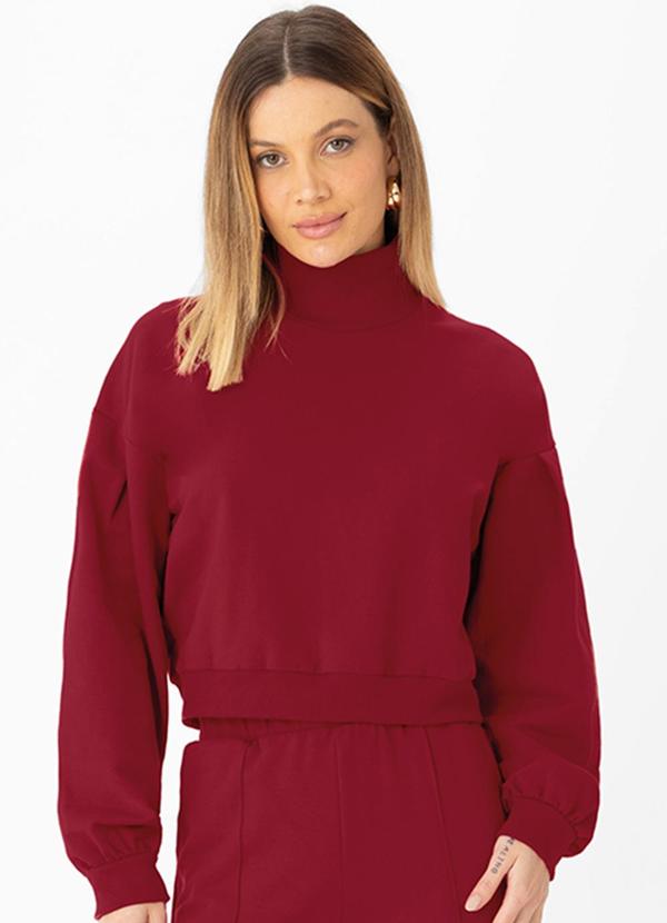 Enfim - Blusão Cropped em Moletom Vermelho